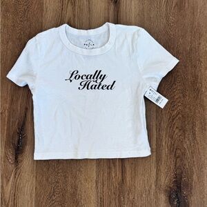 PacSun White 'Locally Hated' Short Sleeve cropped Tee